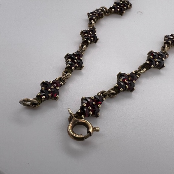 Antique Victorian 800 silver VERMEIL 1940s Garnet Stone Necklace ~RARE - Picture 6 of 8